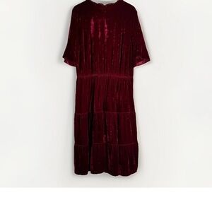 Simply Be Women’s Dark Red Velvet Midi Tiered Dress Sz 18 Whimsigoth Vamp Witchy